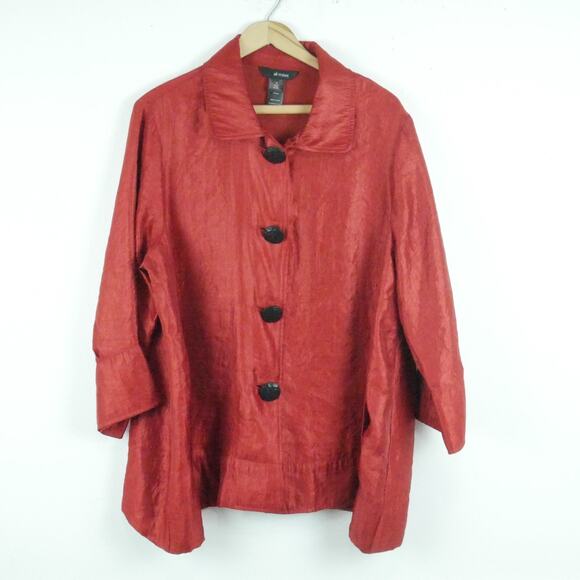 Ali Miles 1X Jacket Lagenlook Artsy Trapeze Hem Lightweight Shiny Classic - Picture 1 of 8